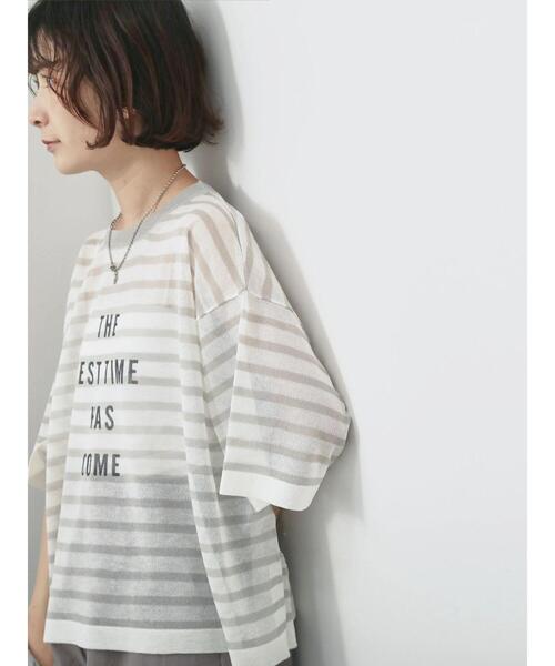 Samansa Mos2 blue（サマンサモスモスブルー）の「ボーダーロゴニットプルオーバー（ニット/セーター・レディース・グリーン/オフホワイト/グレー・F）」の18枚目の写真