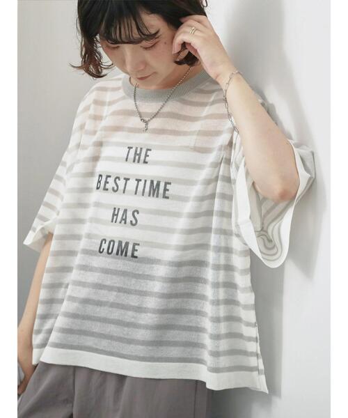 Samansa Mos2 blue（サマンサモスモスブルー）の「ボーダーロゴニットプルオーバー（ニット/セーター・レディース・グリーン/オフホワイト/グレー・F）」の19枚目の写真