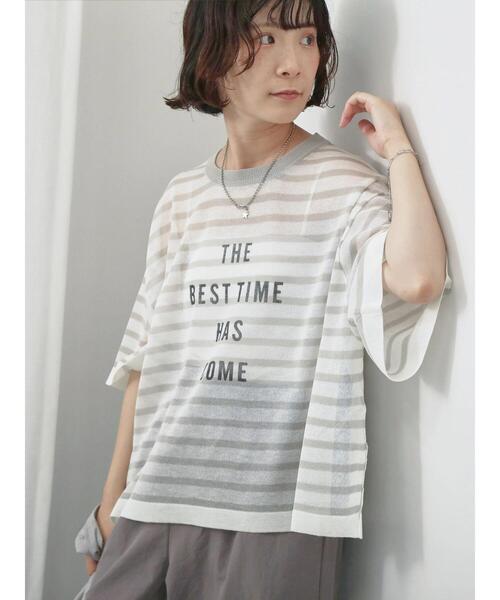 Samansa Mos2 blue（サマンサモスモスブルー）の「ボーダーロゴニットプルオーバー（ニット/セーター・レディース・グリーン/オフホワイト/グレー・F）」の20枚目の写真