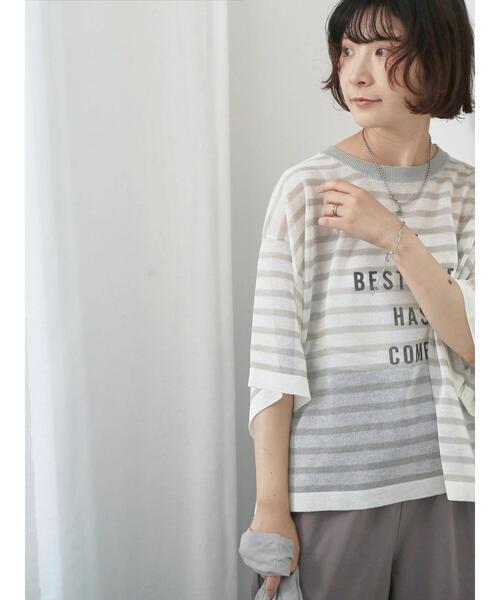 Samansa Mos2 blue（サマンサモスモスブルー）の「ボーダーロゴニットプルオーバー（ニット/セーター・レディース・グリーン/オフホワイト/グレー・F）」の21枚目の写真