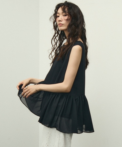 Lutim by u(ルチバイユー)の「Fleur Peplum Classic Top / フルールペプラムクラッシックトップス(Tシャツ/カットソー・レディース・ブラック/ピンク・FREE)」の22枚目の写真