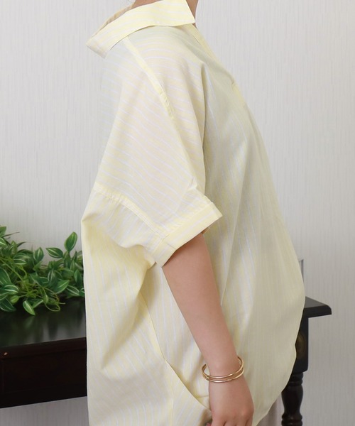 libelle more（リベル モア）の「【抗菌・UVカット・吸水速乾】「やわさらリネン」ストライプスキッパーシャツ（シャツ/ブラウス・レディース・ブルー/サックスブルー/ラベンダー/イエロー/オフホワイト・L/M）」の14枚目の写真