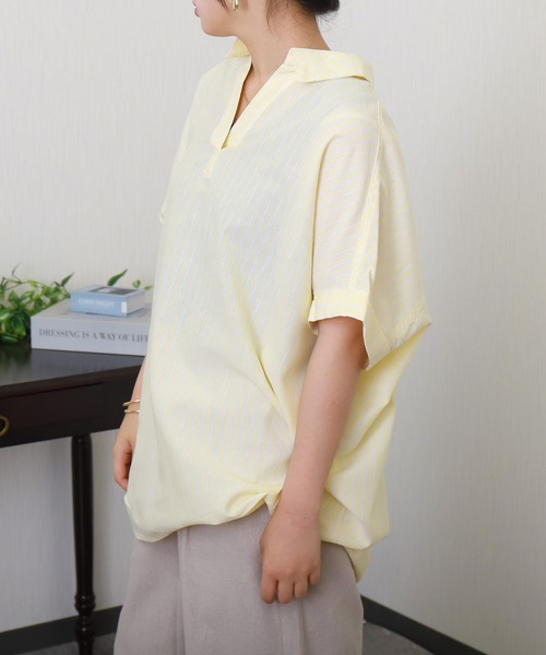 libelle more（リベル モア）の「【抗菌・UVカット・吸水速乾】「やわさらリネン」ストライプスキッパーシャツ（シャツ/ブラウス・レディース・ブルー/サックスブルー/ラベンダー/イエロー/オフホワイト・L/M）」の15枚目の写真