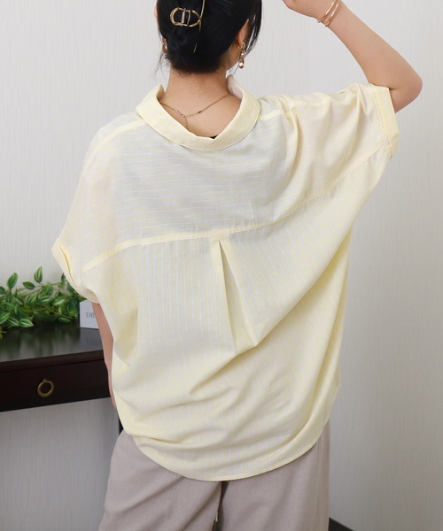 libelle more（リベル モア）の「【抗菌・UVカット・吸水速乾】「やわさらリネン」ストライプスキッパーシャツ（シャツ/ブラウス・レディース・ブルー/サックスブルー/ラベンダー/イエロー/オフホワイト・L/M）」の16枚目の写真