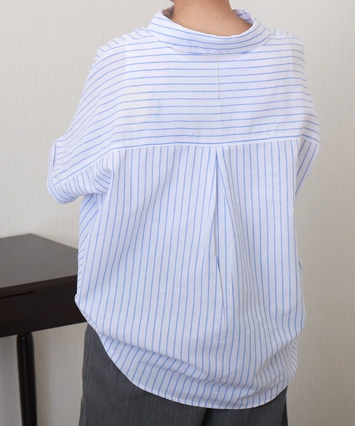 libelle more（リベル モア）の「【抗菌・UVカット・吸水速乾】「やわさらリネン」ストライプスキッパーシャツ（シャツ/ブラウス・レディース・ブルー/サックスブルー/ラベンダー/イエロー/オフホワイト・L/M）」の19枚目の写真