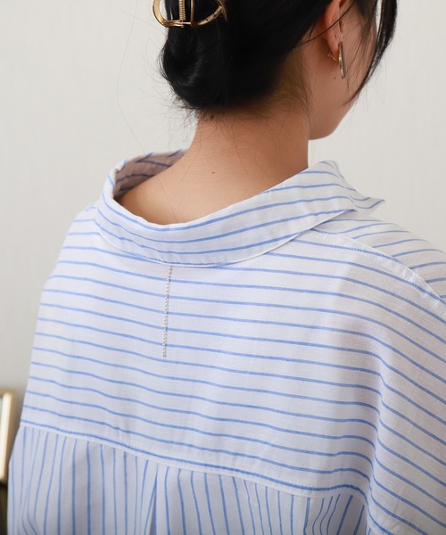 libelle more（リベル モア）の「【抗菌・UVカット・吸水速乾】「やわさらリネン」ストライプスキッパーシャツ（シャツ/ブラウス・レディース・ブルー/サックスブルー/ラベンダー/イエロー/オフホワイト・L/M）」の22枚目の写真