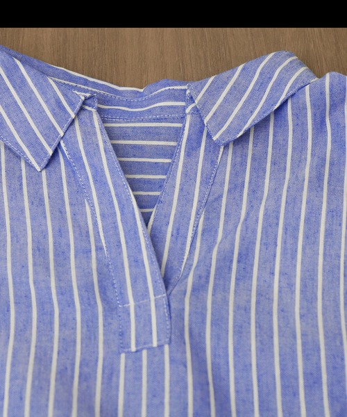 libelle more（リベル モア）の「【抗菌・UVカット・吸水速乾】「やわさらリネン」ストライプスキッパーシャツ（シャツ/ブラウス・レディース・ブルー/サックスブルー/ラベンダー/イエロー/オフホワイト・L/M）」の11枚目の写真