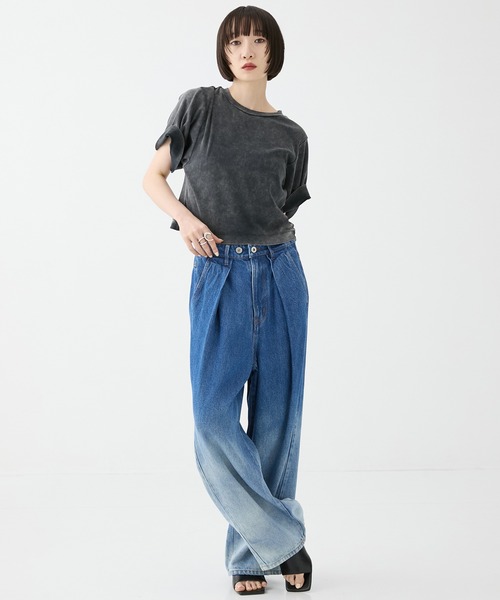 STUDIOUS(ステュディオス)の「【STUDIOUS/ステュディオス】Faded Chibi Tee/フェイデッドチビTシャツ(Tシャツ/カットソー・レディース・ブラック/ベージュ・FREE)」の7枚目の写真