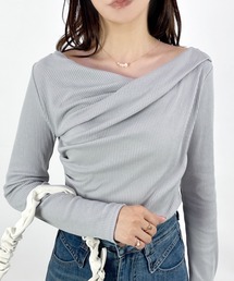 CLOTHY（クロシィ）の「【大人の抜け感を演出する、上品ドレープトップス】テレコ長袖カシュクールトップス（Tシャツ/カットソー）」