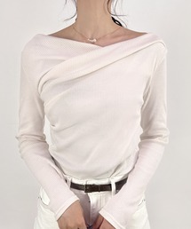CLOTHY（クロシィ）の「【大人の抜け感を演出する、上品ドレープトップス】テレコ長袖カシュクールトップス（Tシャツ/カットソー）」