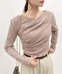 CLOTHY（クロシィ）の「【大人の抜け感を演出する、上品ドレープトップス】テレコ長袖カシュクールトップス（Tシャツ/カットソー）」