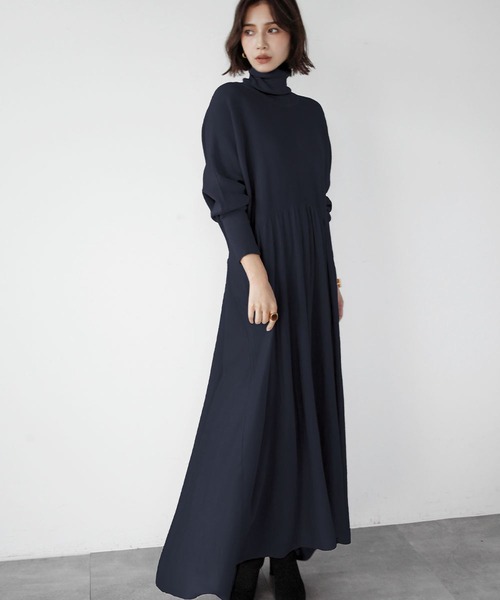 セール】【2025AW】タートルネック ロング ニット ワンピース
