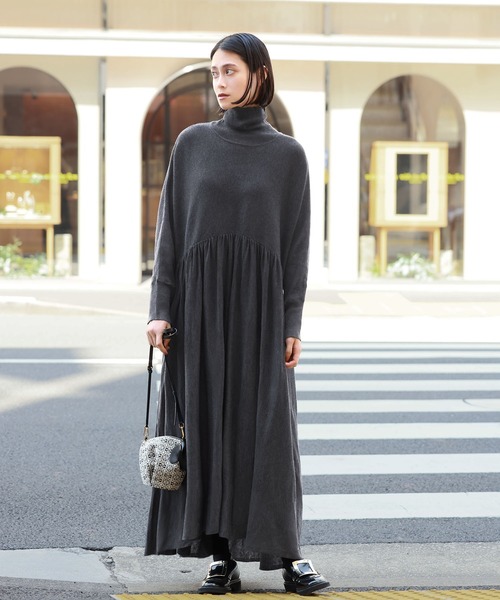 セール】【2025AW】タートルネック ロング ニット ワンピース