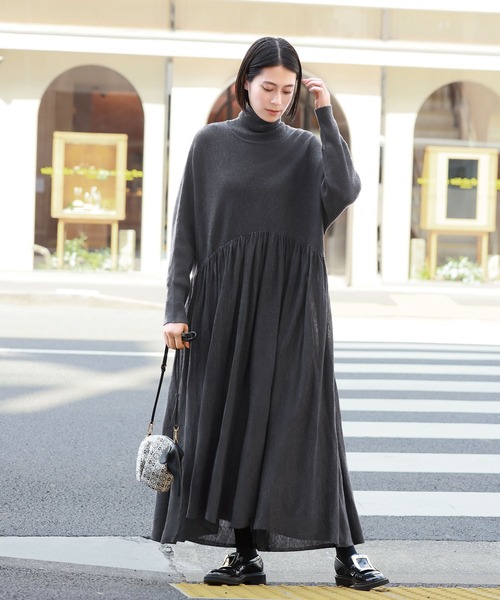 2025AW ニットワンピース セール】【2025AW】タートルネック ロング ニット ワンピース