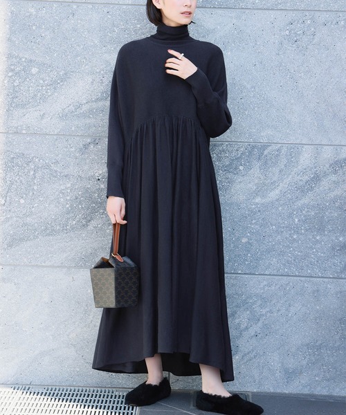 2025AW ニットワンピース セール】【2025AW】タートルネック ロング ニット ワンピース
