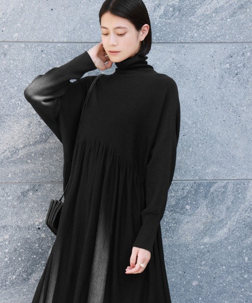 セール】【2025AW】タートルネック ロング ニット ワンピース