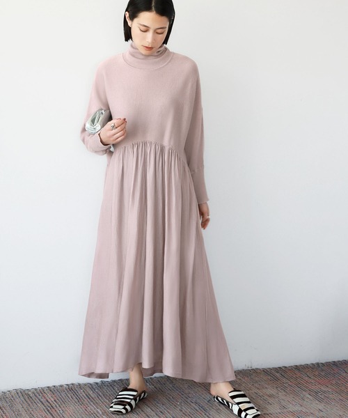 セール】【2025AW】タートルネック ロング ニット ワンピース