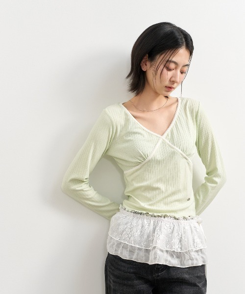 【GENERAL IDEA】Eyelet 配色 V-Neck ティーシャツ GENERAL IDEA/ジェネラルアイディア coloring eyelet v-neck t