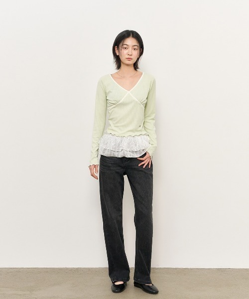 GENERAL IDEA(ジェネラルアイデア)の「GENERAL IDEA/ジェネラルアイディア coloring eyelet v-neck t-shirts Tシャツ(Tシャツ/カットソー・レディース・ミント/ホワイト・L)」の11枚目の写真