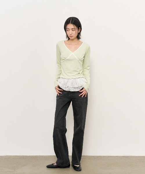 GENERAL IDEA(ジェネラルアイデア)の「GENERAL IDEA/ジェネラルアイディア coloring eyelet v-neck t-shirts Tシャツ(Tシャツ/カットソー・レディース・ミント/ホワイト・L)」の13枚目の写真