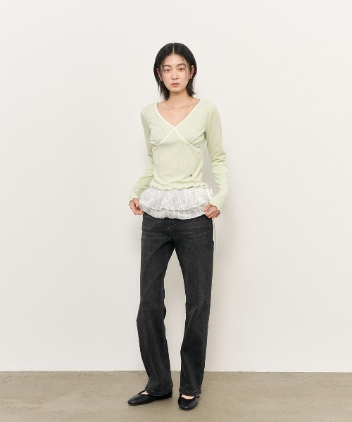 【GENERAL IDEA】Eyelet 配色 V-Neck ティーシャツ GENERAL IDEA/ジェネラルアイディア coloring eyelet v-neck t