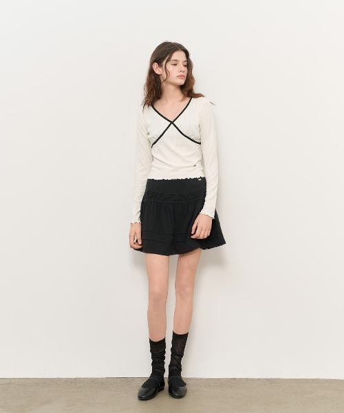 GENERAL IDEA/ジェネラルアイディア coloring eyelet v-neck t