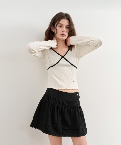 【GENERAL IDEA】Eyelet 配色 V-Neck ティーシャツ GENERAL IDEA/ジェネラルアイディア coloring eyelet v-neck t