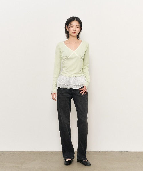 GENERAL IDEA(ジェネラルアイデア)の「GENERAL IDEA/ジェネラルアイディア coloring eyelet v-neck t-shirts Tシャツ(Tシャツ/カットソー・レディース・ミント/ホワイト・L)」の15枚目の写真