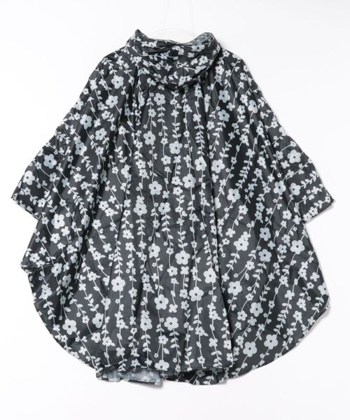ドット＆フラワー柄レインポンチョ（フード付き）（レインコート