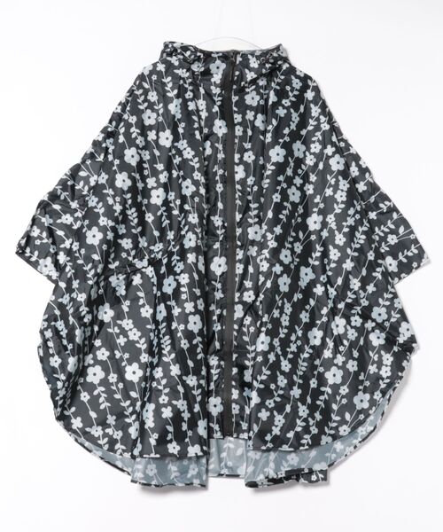 ドット＆フラワー柄レインポンチョ（フード付き）（レインコート