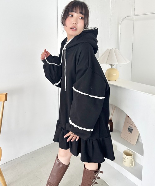 SOLLON.(ソルロン)の「フリルフーディーミニワンピース(ワンピース・レディース・グレー/ブラック・FREE)」の20枚目の写真