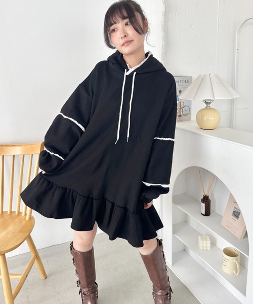 SOLLON.(ソルロン)の「フリルフーディーミニワンピース(ワンピース・レディース・グレー/ブラック・FREE)」の19枚目の写真