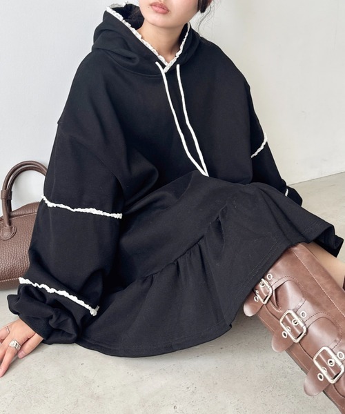 SOLLON.(ソルロン)の「フリルフーディーミニワンピース(ワンピース・レディース・グレー/ブラック・FREE)」の16枚目の写真