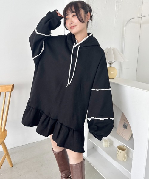 SOLLON.(ソルロン)の「フリルフーディーミニワンピース(ワンピース・レディース・グレー/ブラック・FREE)」の18枚目の写真