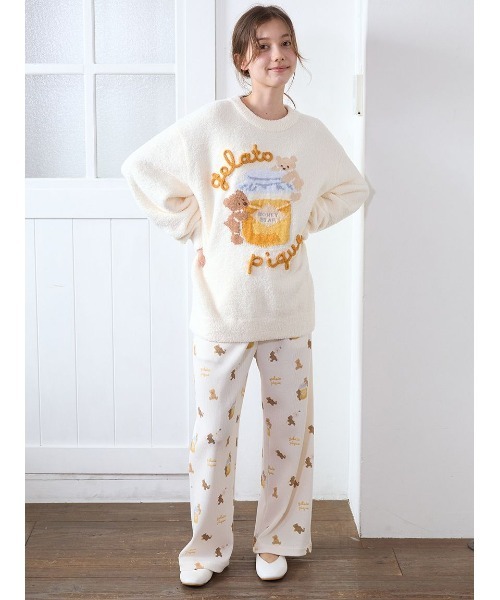 ジェラートピケ ベアジャガードプルオーバー＆ノルディックロングパンツ 70 パウダーメランジベアジャガードプルオーバー&ロングパンツSET