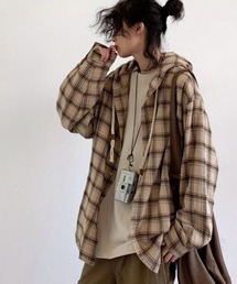 FreeZone（フリーゾーン）の「チェック柄フード付きシャツ（パーカー）」