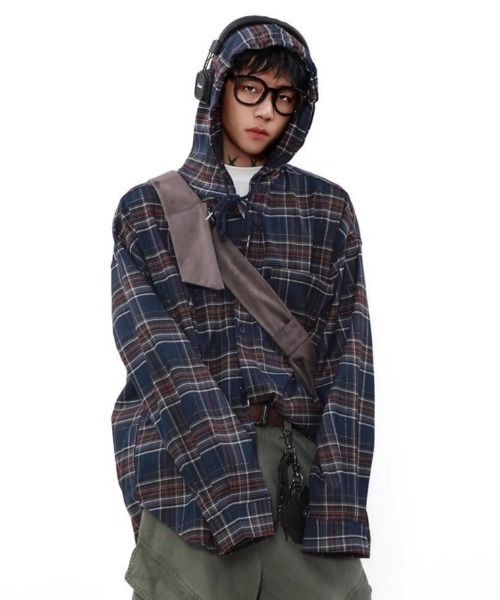 セール】チェック柄フード付きシャツ（パーカー）｜FreeZone