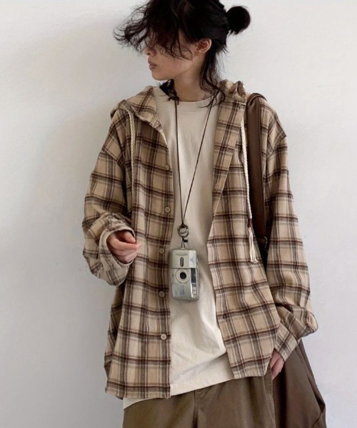 セール】チェック柄フード付きシャツ（パーカー）｜FreeZone（フリー