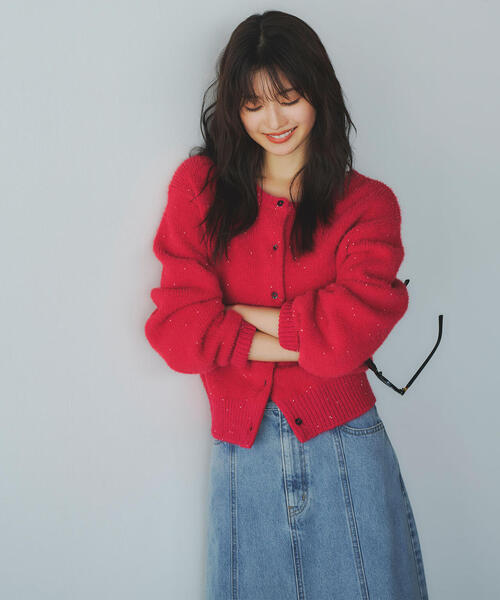 N.（N. Natural Beauty Basic）（エヌエヌナチュラルビューティーベーシック）の「【追加生産】ビーズミックスヘアリーカーディガン（カーディガン/ボレロ・レディース・レッド/チャコールグレー/ネイビー・MEDIUM）」の3枚目の写真