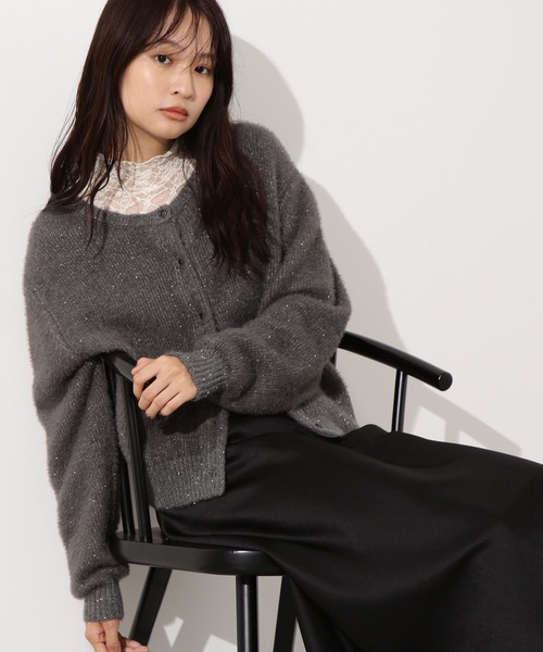 N.（N. Natural Beauty Basic）（エヌエヌナチュラルビューティーベーシック）の「【追加生産】ビーズミックスヘアリーカーディガン（カーディガン/ボレロ・レディース・レッド/チャコールグレー/ネイビー・MEDIUM）」の2枚目の写真