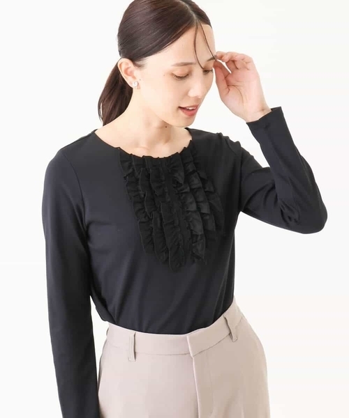 OFUON le MK(オフオンルエムケー)の「【2025AW】ミニフリルディティールコットンカットソー/洗える/WEB限定サイズあり(Tシャツ/カットソー・レディース・ホワイト/ブルー系その他・36/38)」の12枚目の写真