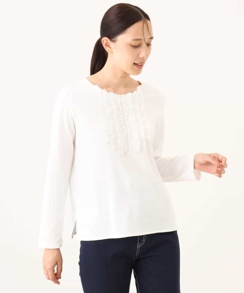 OFUON le MK(オフオンルエムケー)の「【2025AW】ミニフリルディティールコットンカットソー/洗える/WEB限定サイズあり(Tシャツ/カットソー・レディース・ホワイト/ブルー系その他・36/38)」の5枚目の写真