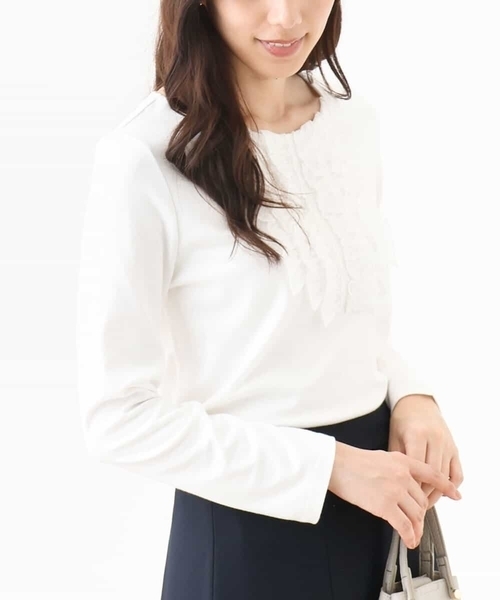 OFUON le MK(オフオンルエムケー)の「【2025AW】ミニフリルディティールコットンカットソー/洗える/WEB限定サイズあり(Tシャツ/カットソー・レディース・ホワイト/ブルー系その他・36/38)」の3枚目の写真