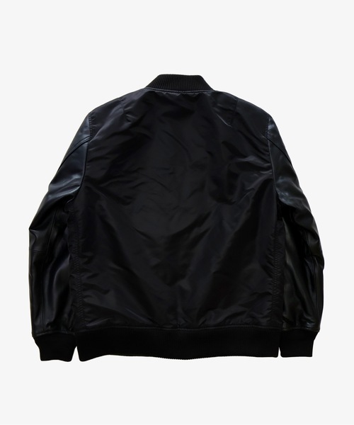 MMMM(エムエムエムエム)の「MMMM/ ナイロンツイル/ラムレザー/MA-1タイプブルゾン(MA-1・メンズ・ブラック・LARGE/X-LARGE/MEDIUM)」の2枚目の写真