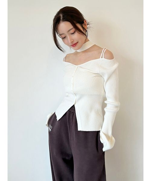 SNIDEL（スナイデル）の「タイ付きニットプルオーバー（ニット/セーター・レディース・アイボリー/ブラック/ライトブルー/ブラウン・F）」の8枚目の写真