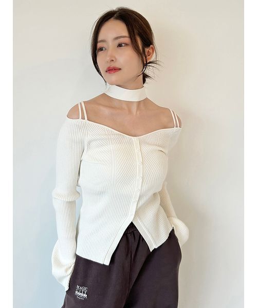 SNIDEL（スナイデル）の「タイ付きニットプルオーバー（ニット/セーター・レディース・アイボリー/ブラック/ライトブルー/ブラウン・F）」の7枚目の写真