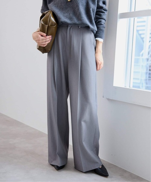 AMOMENTO ウールブレンド ワイドトラウザー L グレー AMOMENTO ウールブレンド ワイドトラウザー L グレー
