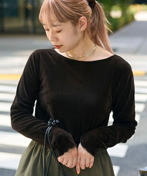 coen（コーエン）の「シアーベロアロンT（Tシャツ/カットソー・レディース・ターコイズブルー/オフホワイト/ブラック/ダークブラウン・M/L）」の3枚目の写真