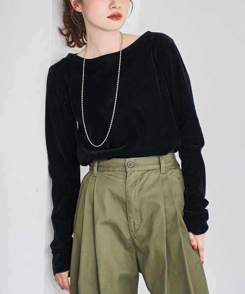 coen（コーエン）の「シアーベロアロンT（Tシャツ/カットソー・レディース・ターコイズブルー/オフホワイト/ブラック/ダークブラウン・M/L）」の2枚目の写真