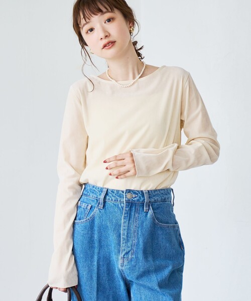 coen（コーエン）の「シアーベロアロンT（Tシャツ/カットソー・レディース・ターコイズブルー/オフホワイト/ブラック/ダークブラウン・M/L）」の5枚目の写真